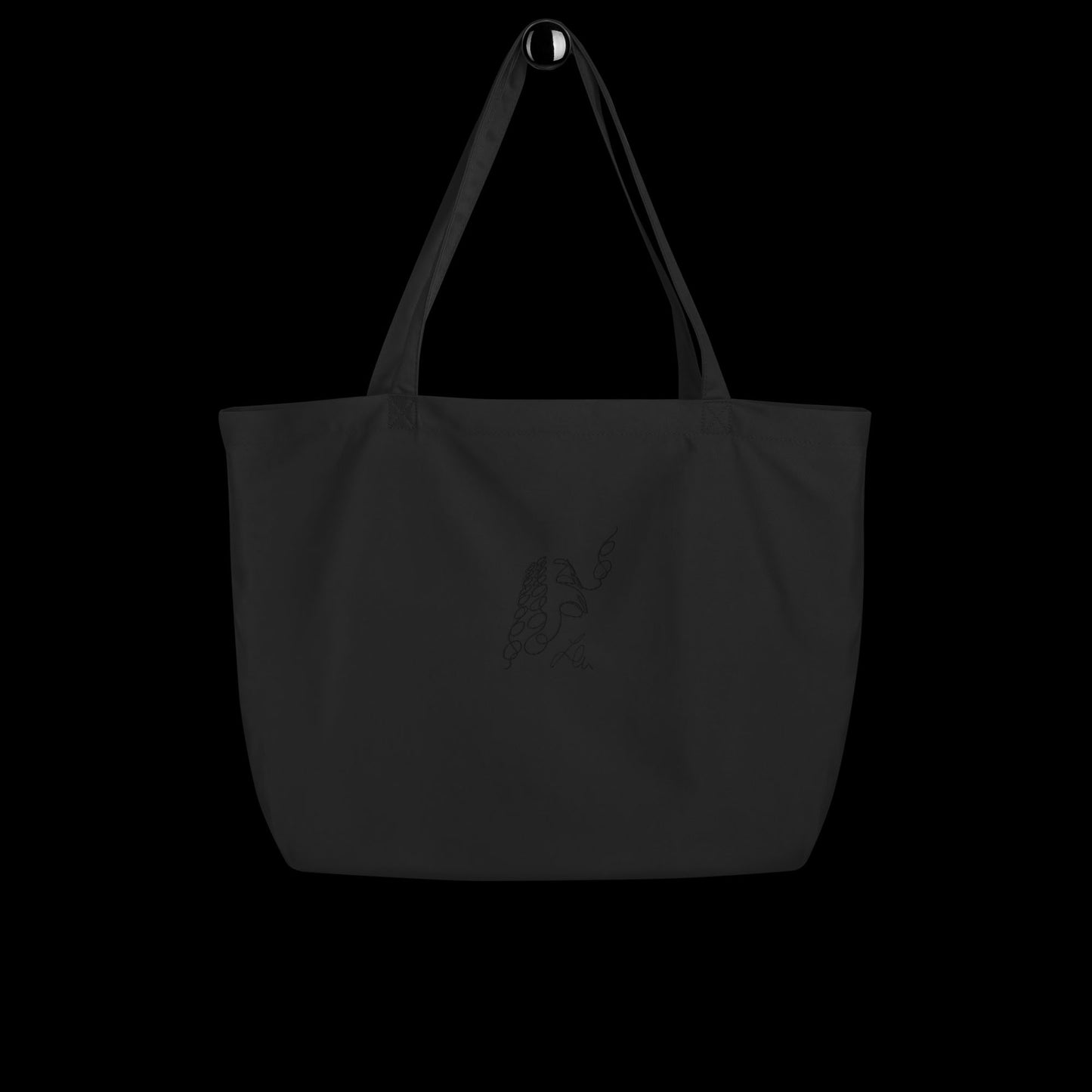 large organic tote bag with white embroidery of the architectural pattern '05