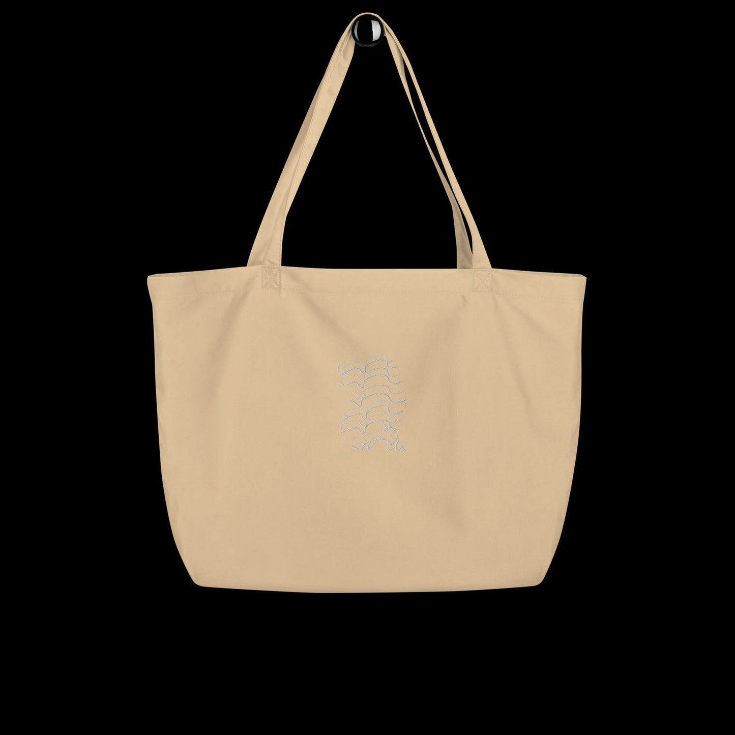 large organic tote bag with white or black embroidery of the architectural pattern '03