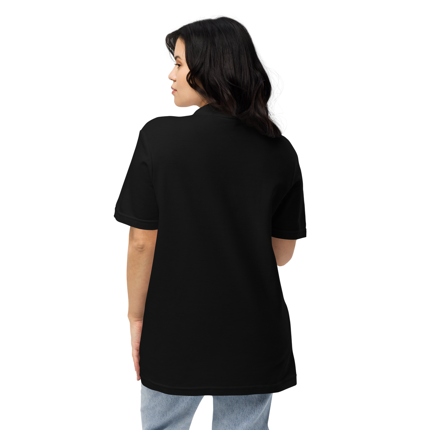 unisex pique polo shirt architectural pattern ´05 golden embroidery black polo back