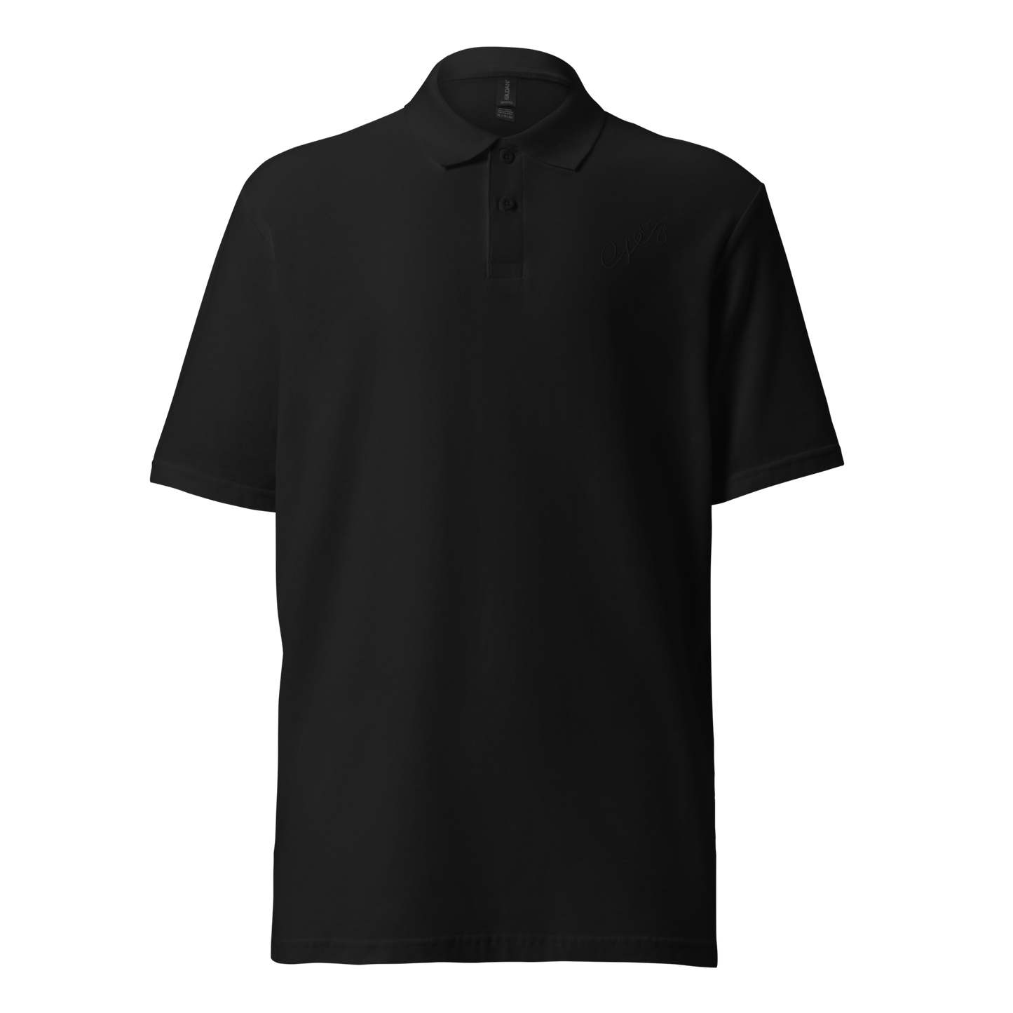 unisex pique polo shirt with black embroidery - personalised with calligraphyc initials