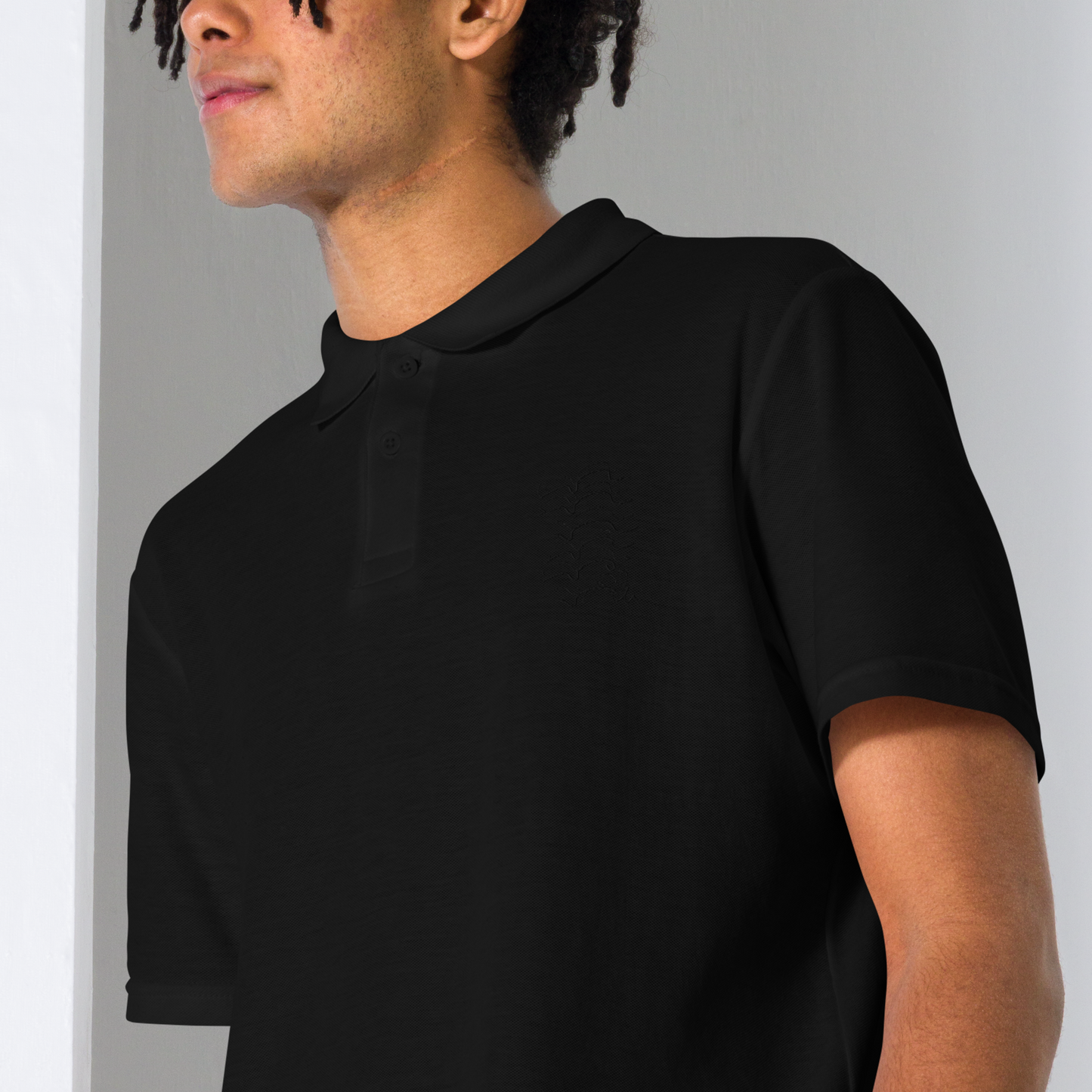 unisex pique polo shirt architectural pattern ´03 black embroidery