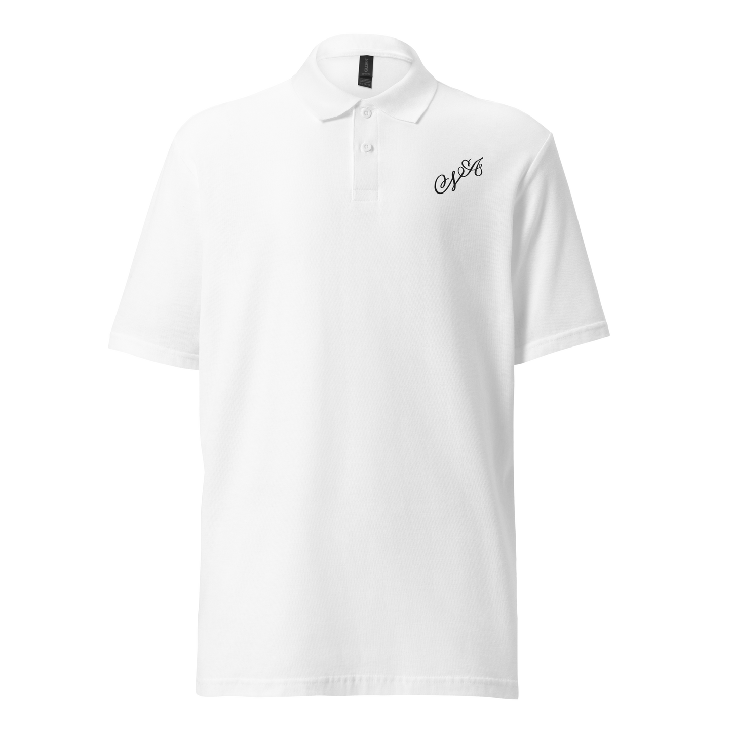 unisex pique polo shirt with black embroidery - personalised with calligraphyc initials